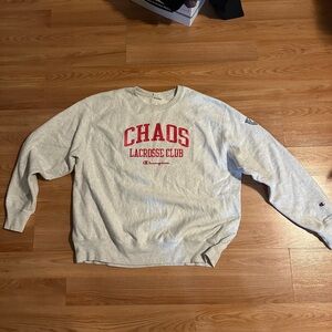 Champion Gray Crewneck Sweater with Red Print